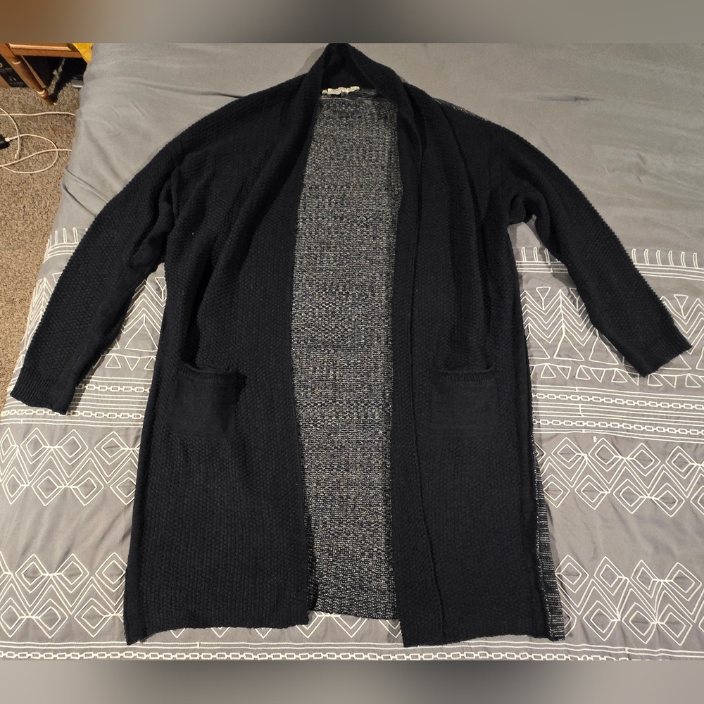 Cotelac Mixed Knit Longline Open Cardigan Sweater Black Marled Grey 1 US S/M